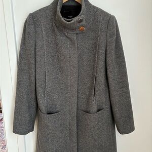 Mango Gray Pea Coat with Button Detail